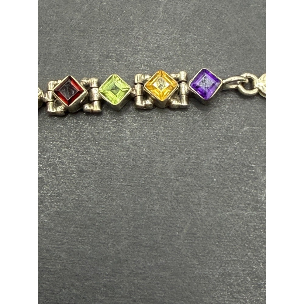 Vintage 7" Sterling Silver Multi Gemstone Bracelet Amethyst Garnet 16 Grams J28 - Picture 12 of 15